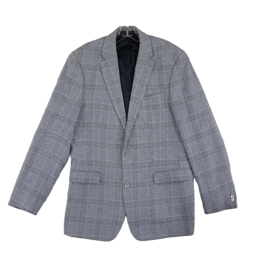 Tommy Hilfiger Blazer Men's Size 40L Gray Glen Plaid Linen Cotton Sport‎ Coat